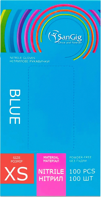 Рукавички оглядові Sangig нітрилові нестерильні Розмір XS 100 шт Блакитні (001696) - зображення 1
