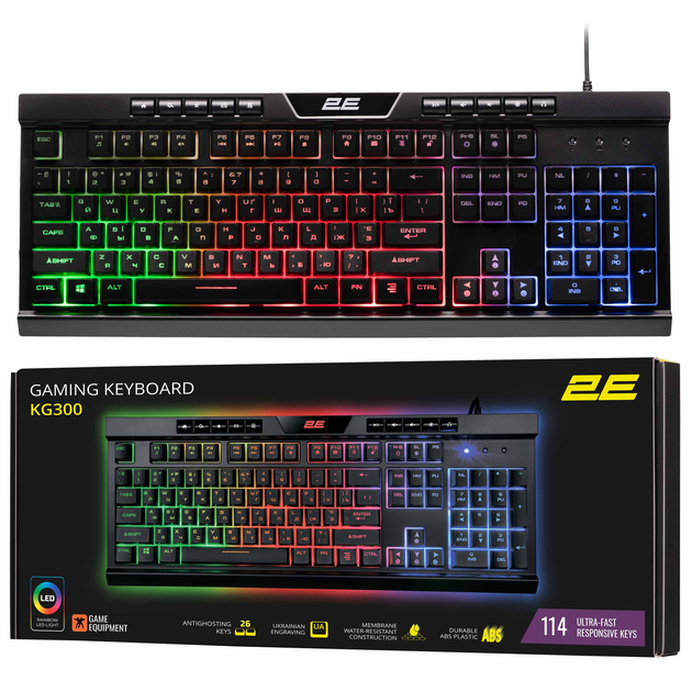 Клавиатура игровая 2E Gaming KG300 LED USB Black Ukr - изображение 1