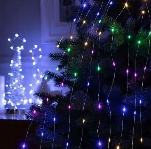 Гирлянда Конский хвост 200 LED: 10 линий по 2 м, 20 диодов, нить (разноцветный) на батарейках - изображение 3