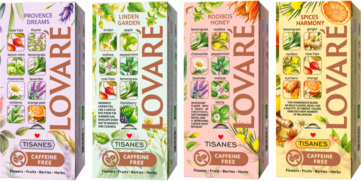 Набір трав'яного чаю Lovare Provence Dreams 1.5 г + Rooibos Honey 1.8 г + Linden Garden 1.5 г + Spices Harmony 1.7 г по 24 пакетики (2000989193821) - зображення 2