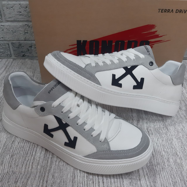 Кеды мужские кожаные Konors white grey 44 - Фото 1 Кеды мужские кожаные Konors white grey 44 - изображение 1