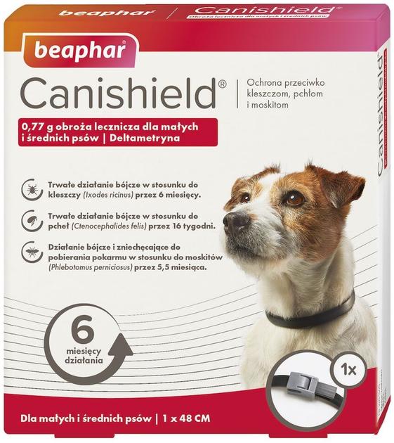 Терапевтичний нашийник для собак Beaphar Canishield з дельтаметрином S/M 48 см (8711231173112) - зображення 1
