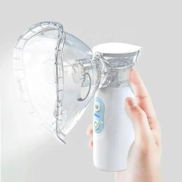 Інгалятор (Небулайзер) Портативний з маскою Mesh Nebulizer М2 100 KHZ ультразвуковий для дітей та дорослих ручний з насадками Білий - зображення 1