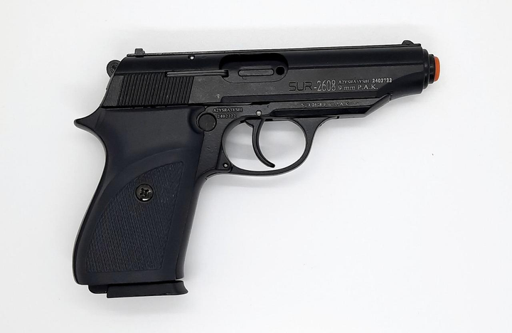 Стартовый пистолет SUR 2608 black (Walther PP) с доп.магазином + Патрон холостой 9мм 50шт + Кобура поясная - изображение 2