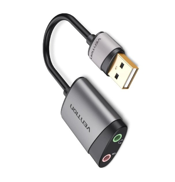 Внешняя звуковая карта - адаптер Vention USB External Sound Card 15 см Metal Type (CDKHB) - изображение 2