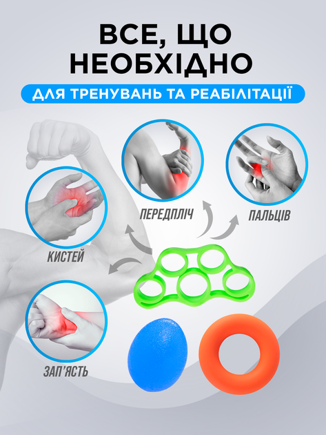 Еспандери кистьові гумові тренажери для пальців кисті руки зап'ястя передпліччя набір 9 шт ручний кистьовий еспандер гумка кільце яйце для тренування і реабілітації - зображення 2