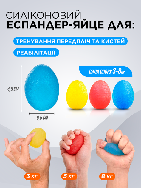 Еспандери кистьові гумові тренажери для пальців кисті руки зап'ястя передпліччя набір 9 шт ручний кистьовий еспандер гумка кільце яйце для тренування і реабілітації - зображення 4