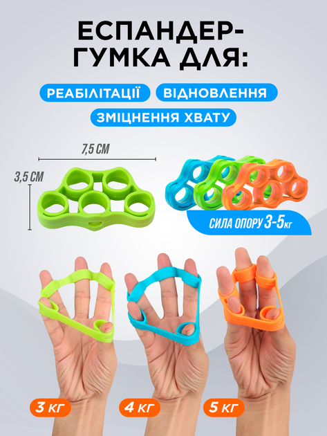 Еспандери кистьові гумові тренажери для пальців кисті руки зап'ястя передпліччя набір 9 шт ручний кистьовий еспандер гумка кільце яйце для тренування і реабілітації - зображення 5