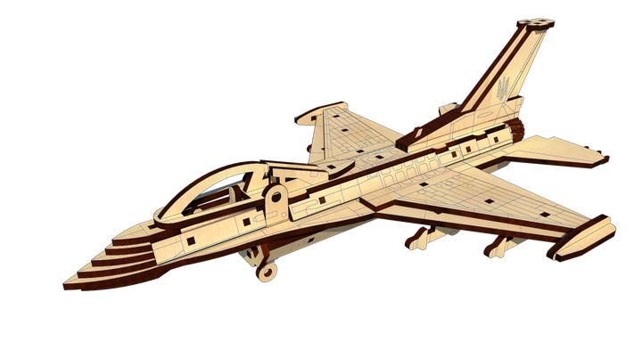 3D Пазл Деревянный Конструктор Pazly Самолёт F-16 с Подставкой 93 деталі - Фото 3 3D Пазл Деревянный Конструктор Pazly Самолёт F-16 с Подставкой 93 деталі - изображение 3