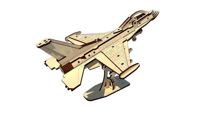 3D Пазл Деревянный Конструктор Pazly Самолёт F-16 с Подставкой 93 деталі - Фото 6 3D Пазл Деревянный Конструктор Pazly Самолёт F-16 с Подставкой 93 деталі - изображение 6