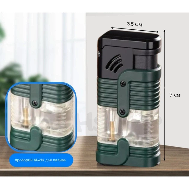 Тройная турбо-зажигалка с возможностью заправки бутаном Triple Torch Lighter (зеленая) - изображение 4