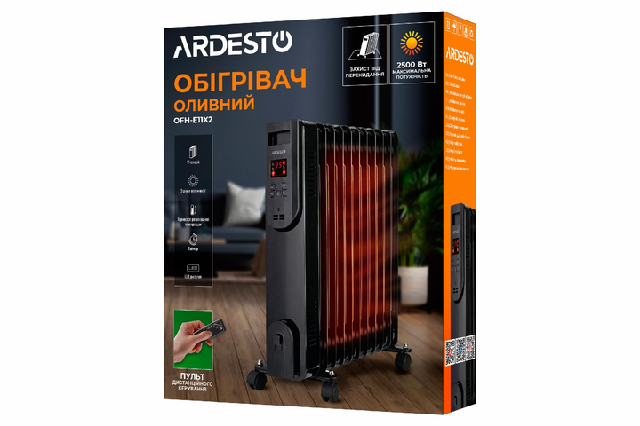 Масляный радиатор ARDESTO OFH-E11X2 2500 Вт 25м2 черный + пульт ДУ - изображение 14