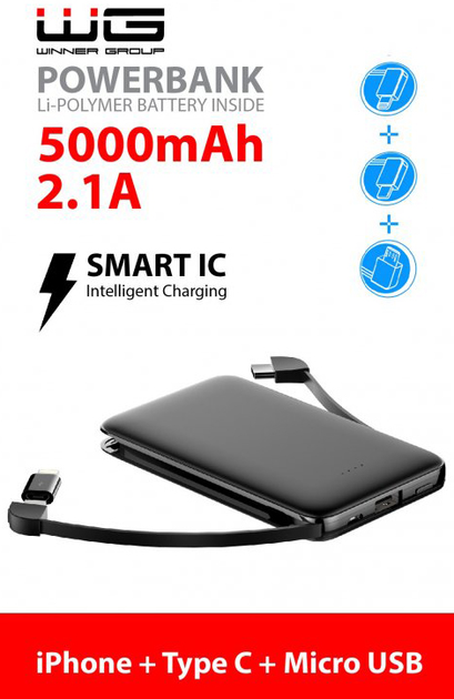 Powerbank Winner Group 5000 mAh Black (8591194091230) - obraz 2