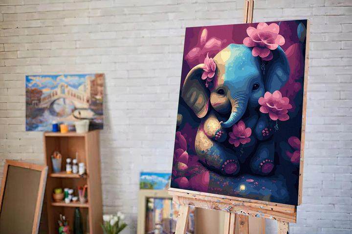 Malowanie po numerach Twoje Hobby Słoń z kwiatami 40 x 50 cm (7427298505100) - obraz 3