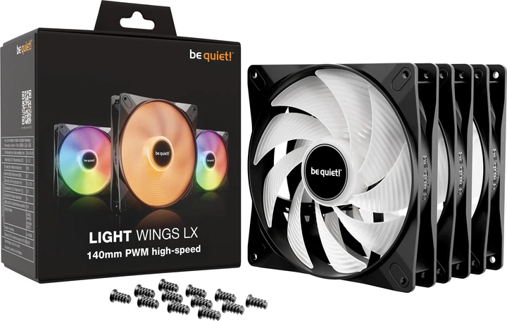 Zestaw wentylatorów be quiet! Light Wings LX 140mm PWM High-Speed ​​PWM Black Triple Pack (BL130) - obraz 3