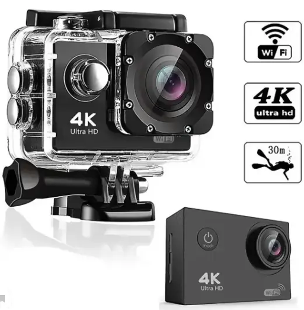 Экшн камера Ultra HD, 4K с водонепроницаемым боксом и набором креплений ...