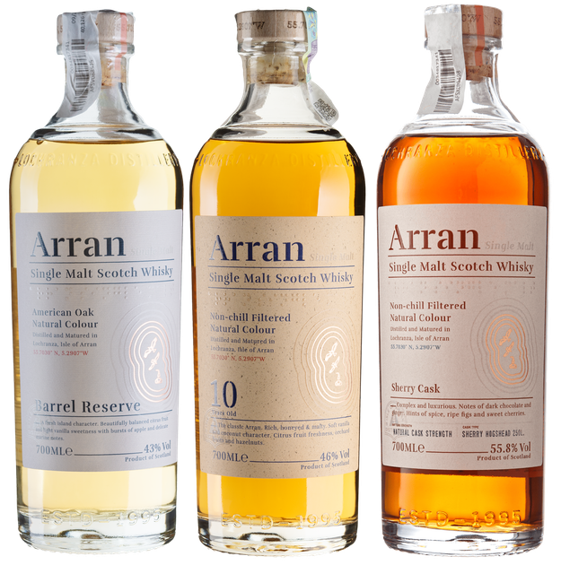 Набор виски Arran Barrel Reserve 0.7 л 43% + Arran 10yo 0.7 л 46% + Arran Sherry Cask 0.7 л 55.8% (1221000228334) 
