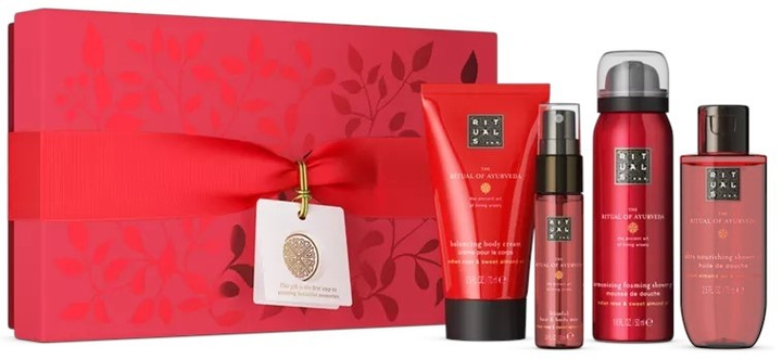 Набір Rituals The Ritual Of Ayurveda Gift Set S Спрей для тіла та волосся 20 мл + Олія для душу 75 мл + Крем для тіла 70 мл + Гель для душу 50 мл (8719134184402) - зображення 1