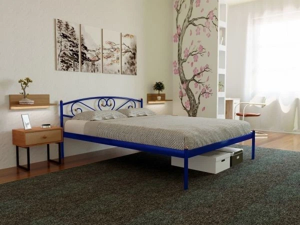 Двуспальная кровать Метакам Milana-1 металлическая 190х180 см Синий - изображение 2