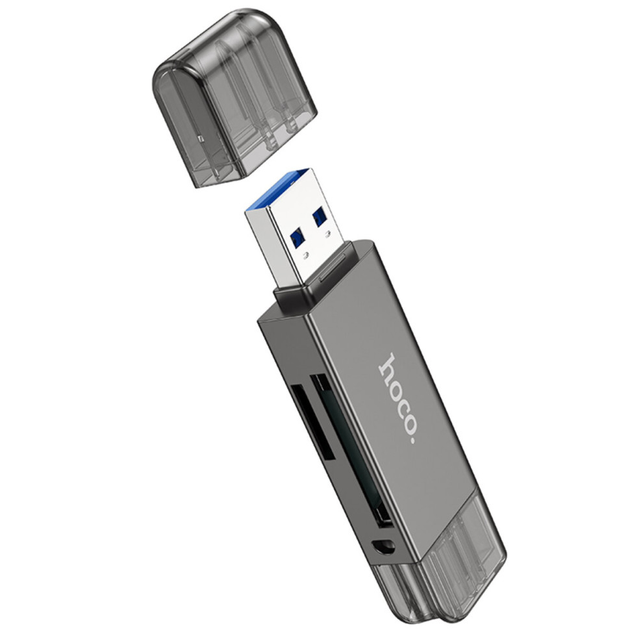 Хаб HOCO HB39 USB/Type-C 3.0 high-speed card reader Metal Gray (6942007604819) - Фото 2 Хаб HOCO HB39 USB/Type-C 3.0 high-speed card reader Metal Gray (6942007604819) - изображение 2