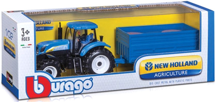 Трактор BBurago New Holland T7.315 з причепом та тюками соломи (4893993013623) - зображення 4