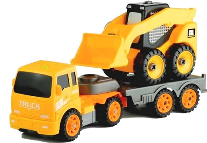 Zestaw maszyn budowlanych do skręcania LEAN Toys Truck Assembled 3579 Koparka + Transporter z przyczepą i akcesoriami Żółty (5902808156796) - obraz 3