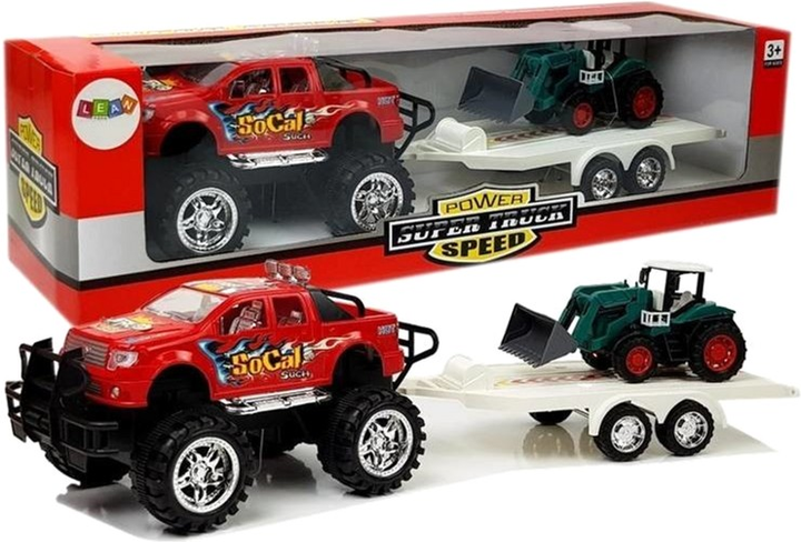 Zestaw pojazdów Leantoys Power Super Truck Speed 8327 Samochód terenowy z napędem ciernym + Koparka + Laweta (5903802457063) - obraz 1