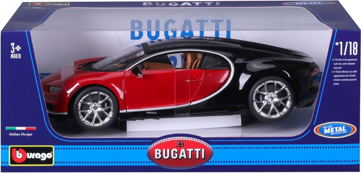 Metalowy model samochodu Bburago Bugatti Chiron 1:18 Czarno-czerwony (4893993009817) - obraz 1