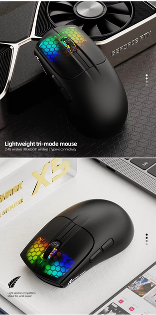 Мышь беспроводная Attack Shark X5 с аккумулятором и подсветкой 2,4G+Bluetooth Black - изображение 3