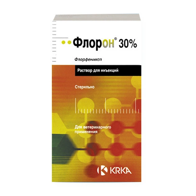 Розчин для ін'єкцій Флорон 30% для лікування хвороб бактеріальної етіології 100 мл KRKA - Фото 1 Розчин для ін'єкцій Флорон 30% для лікування хвороб бактеріальної етіології 100 мл KRKA - зображення 1