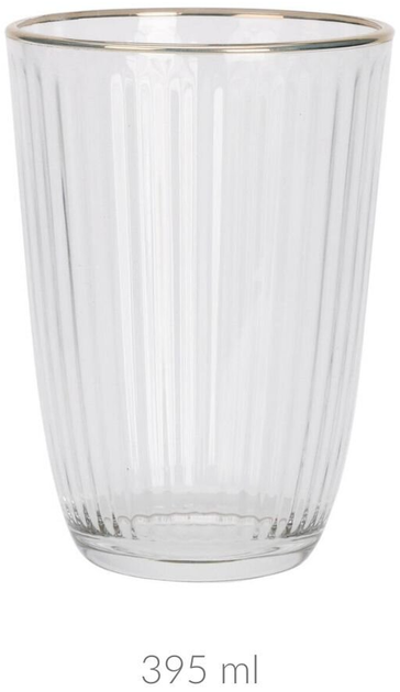 Prążkowana szklanka Excellent Houseware ze złotym brzegiem 395 ml (8721037053297) - obraz 2