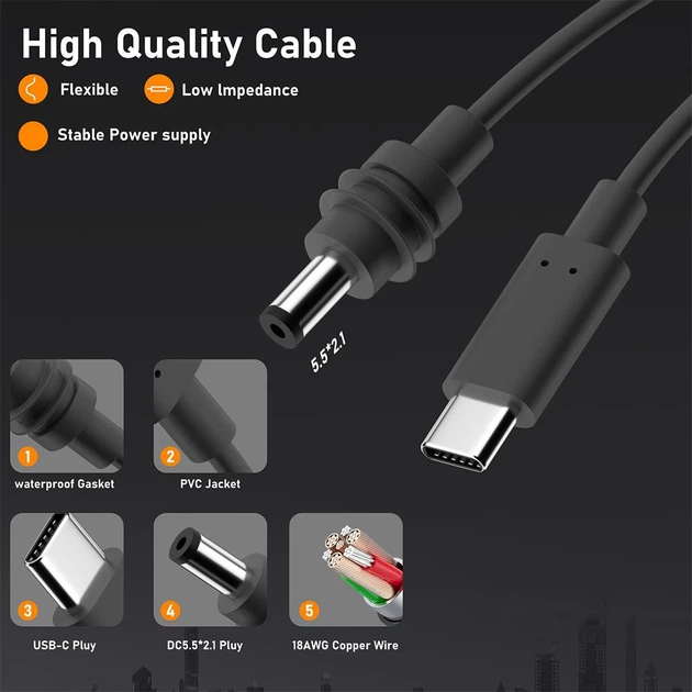 Кабель питания Starlink Mini USB Type-C to DC 100W 2 м (0443) - изображение 2
