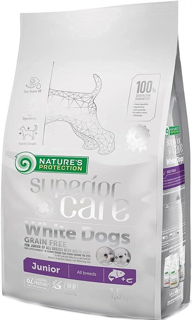 Сухий корм для собак Nature's Protection Superior Care White Dogs Grain Free Junior All Breeds з лососем 1.5 кг (4771317456717) - зображення 1