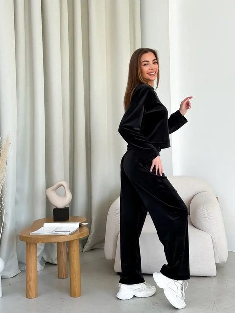 Костюм женский плюшевый кофта и штаны Casual Style Collection L-XL черный - Фото 11 Костюм женский плюшевый кофта и штаны Casual Style Collection L-XL черный - изображение 11