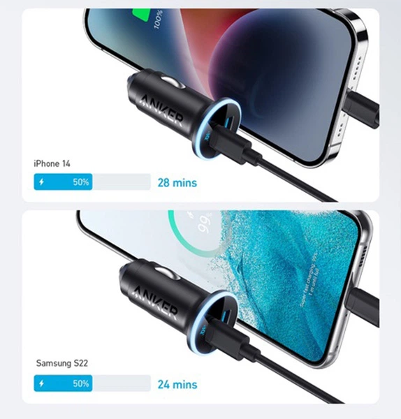 Автомобільний зарядний пристрій Anker PowerDrive 323 – 30W PD + 22.5W USB-A Black (A2735G11) - зображення 5