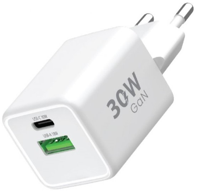 Ładowarka sieciowa + kabel Type-C Winner Group USB-C + USB-A PPS QC PD 30 W White (8591194120848) - obraz 1