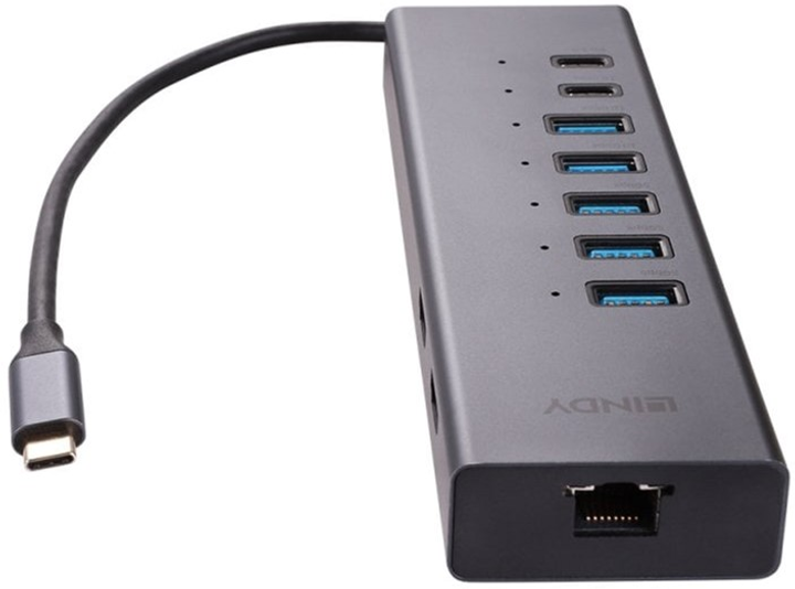 Док-станція Lindy DST-Mini Duo USB Type-C - USB x5, USB Type-C x2, HDMI x2, RJ-45 Grey (4002888433730) - зображення 3