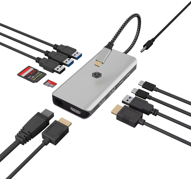 Stacja dokująca Icy Box USB Type-C - USB 3.2 x2, USB 2.0 x2, USB Type-C x2, HDMI x2, SD, microSD, RJ-45, 3.5 mm Grey/Black (IB-DK4061-CPD) - obraz 8