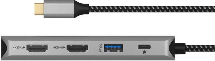 Док-станція Icy Box USB Type-C - USB 3.2 x2, USB 2.0, USB Type-C, HDMI x2, SD, microSD, RJ-45 Grey/Black (IB-DK4012-CPD) - зображення 5