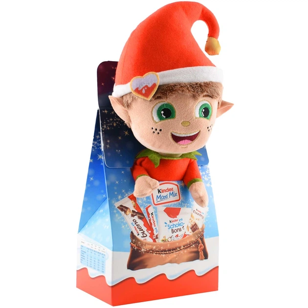Киндер новогодний набор сладостей с мягкой игрушкой Эльф Kinder Maxi Mix 133 g - Фото 2 Киндер новогодний набор сладостей с мягкой игрушкой Эльф Kinder Maxi Mix 133 g - изображение 2