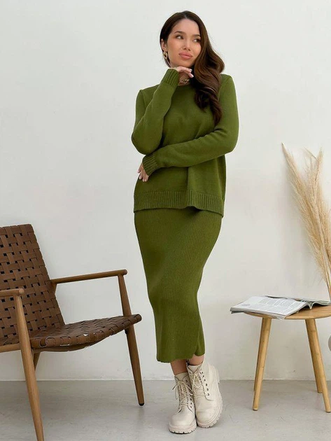 Юбка миди осенняя прямая женская ARTKNIT Jolie S-M Хаки (4823093444126) - Фото 3 Юбка миди осенняя прямая женская ARTKNIT Jolie S-M Хаки (4823093444126) - изображение 3
