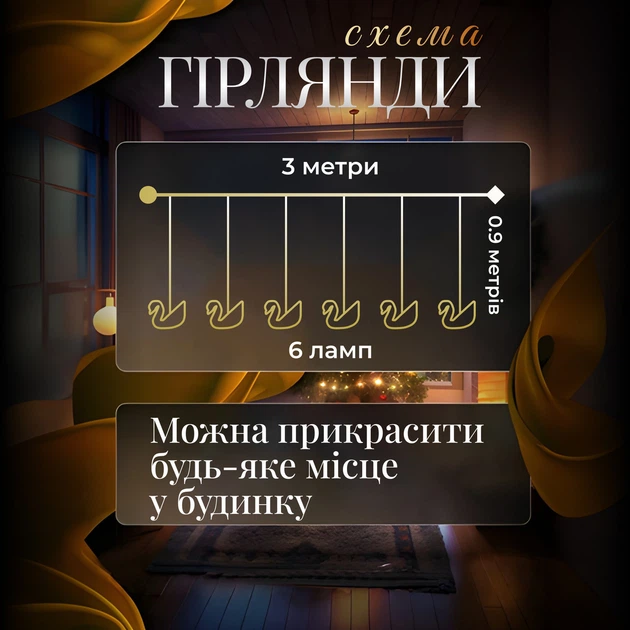 Гирлянда штора с фигурками Сваровски 3 метра 6 ламп теплый желтый свет 6L3MSWA - изображение 2