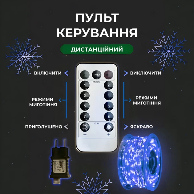 Гирлянда светодиодная GarlandoPro 2000L200MWBL Роса Нить на 2000 LED 200 м 8 режимов Синий (127-107-2000L200MWBL) - изображение 8