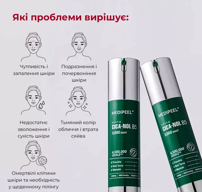 Cыворотка-пилинг со спикулами (микроиголками) для чувствительной и проблемной кожи лица Medi-Peel Phyto Cica-Nol B5 3000 Shot Serum, 50г - изображение 3