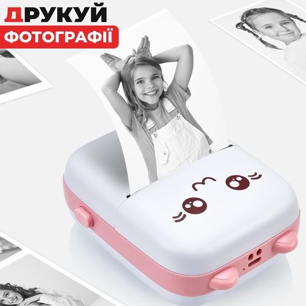 Портативный детский мини принтер Котик с Bluetooth для термопечати без чернил со смартфона рулон бумаги в подарок (Большой набор) - изображение 6