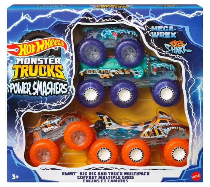 Zestaw pojazdów Hot Wheels Monster Trucks Power Smashers Toy Truck & Big Rig Multipack 4 szt (194735247776) - obraz 1