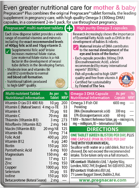 Suplement diety Vitabiotics Pregnacare Plus Omega-3 dla kobiet w ciąży 56 tabletek/kapsułek (5021265221523) - obraz 2