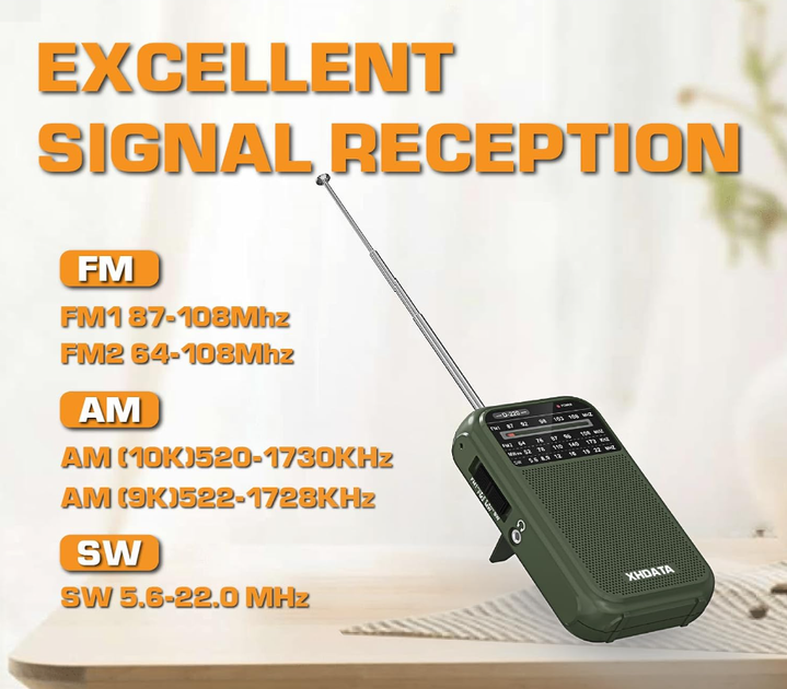XHDATA DSP D220 — Ретро Радіо у вінтажному стилі, зелений - зображення 4