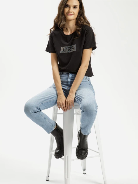Футболка бавовняна довга жіноча Cross Jeans 56145-020 M Чорна (8697319674859) - зображення 3