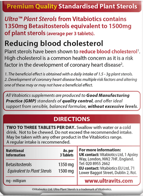 Suplement diety Vitabiotics Ultra Plant Sterols sterole roślinne 30 tabletek (5021265245864) - obraz 2